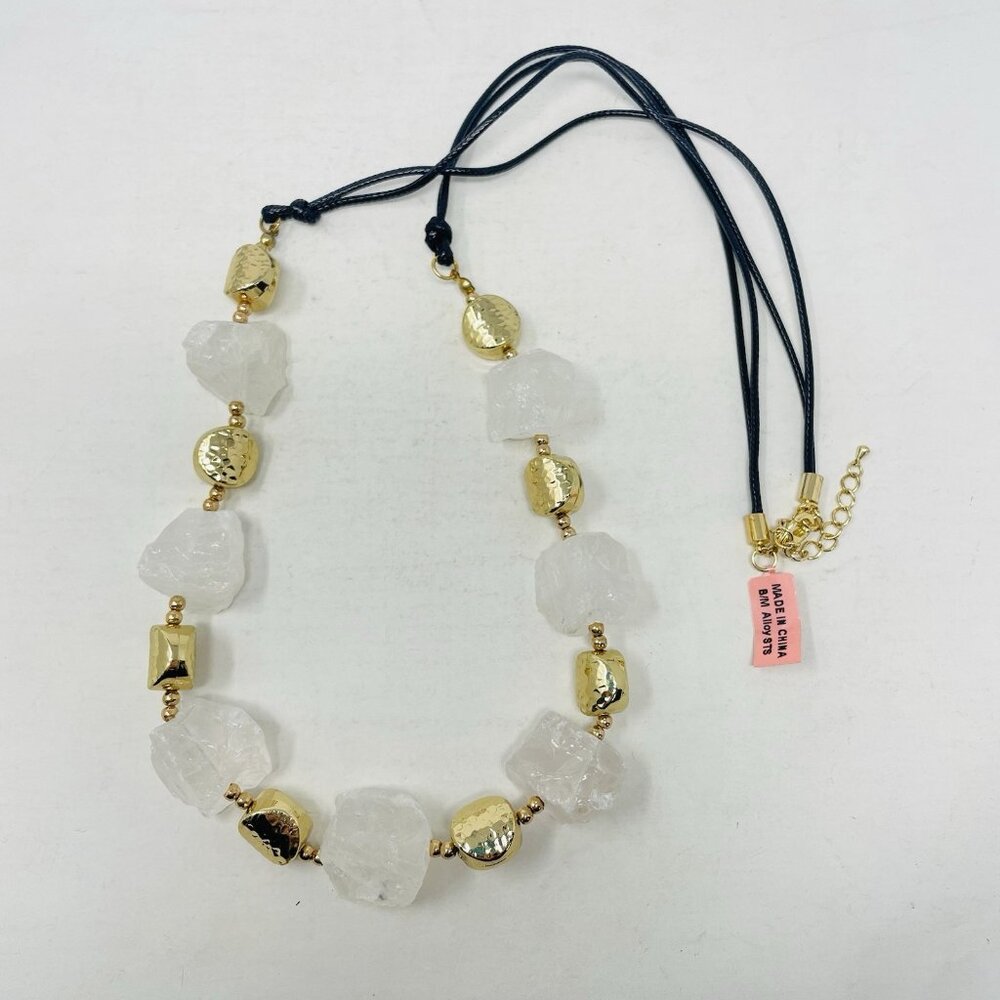 Shop‎ LC White Crystal Quartz/Chroma Goldtone Necklace on Black Cord 34in 5104